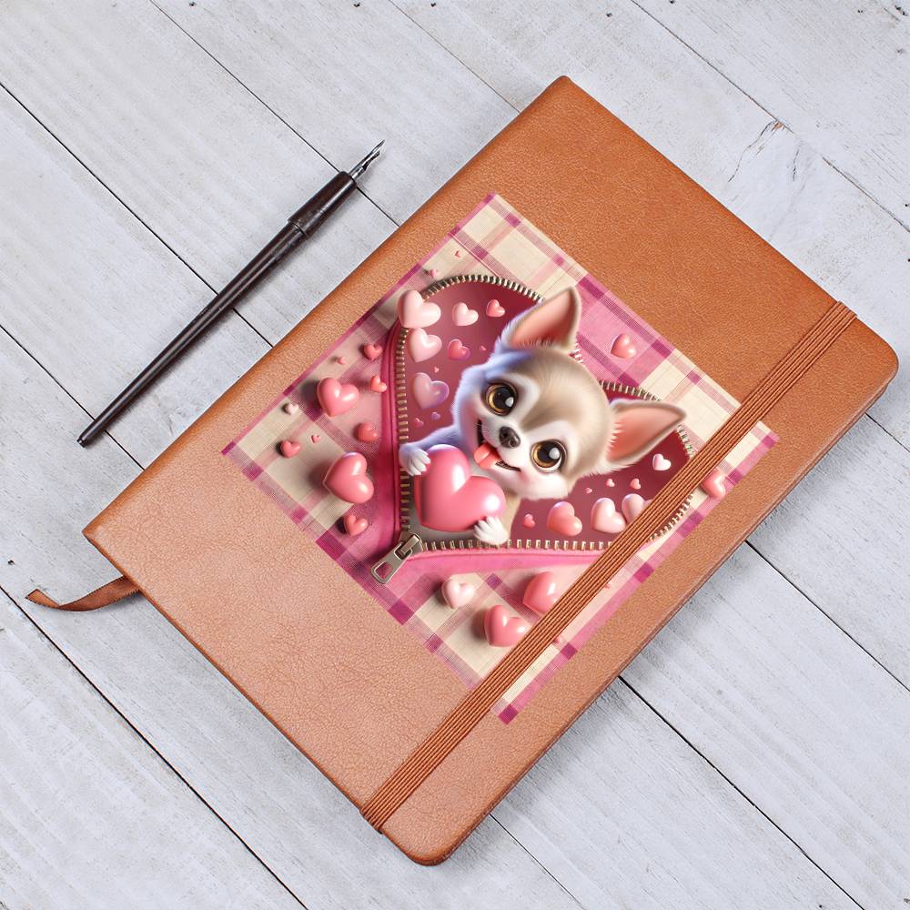Valentine's Day Dog And Zipper 008 - Vegan Leather Journal