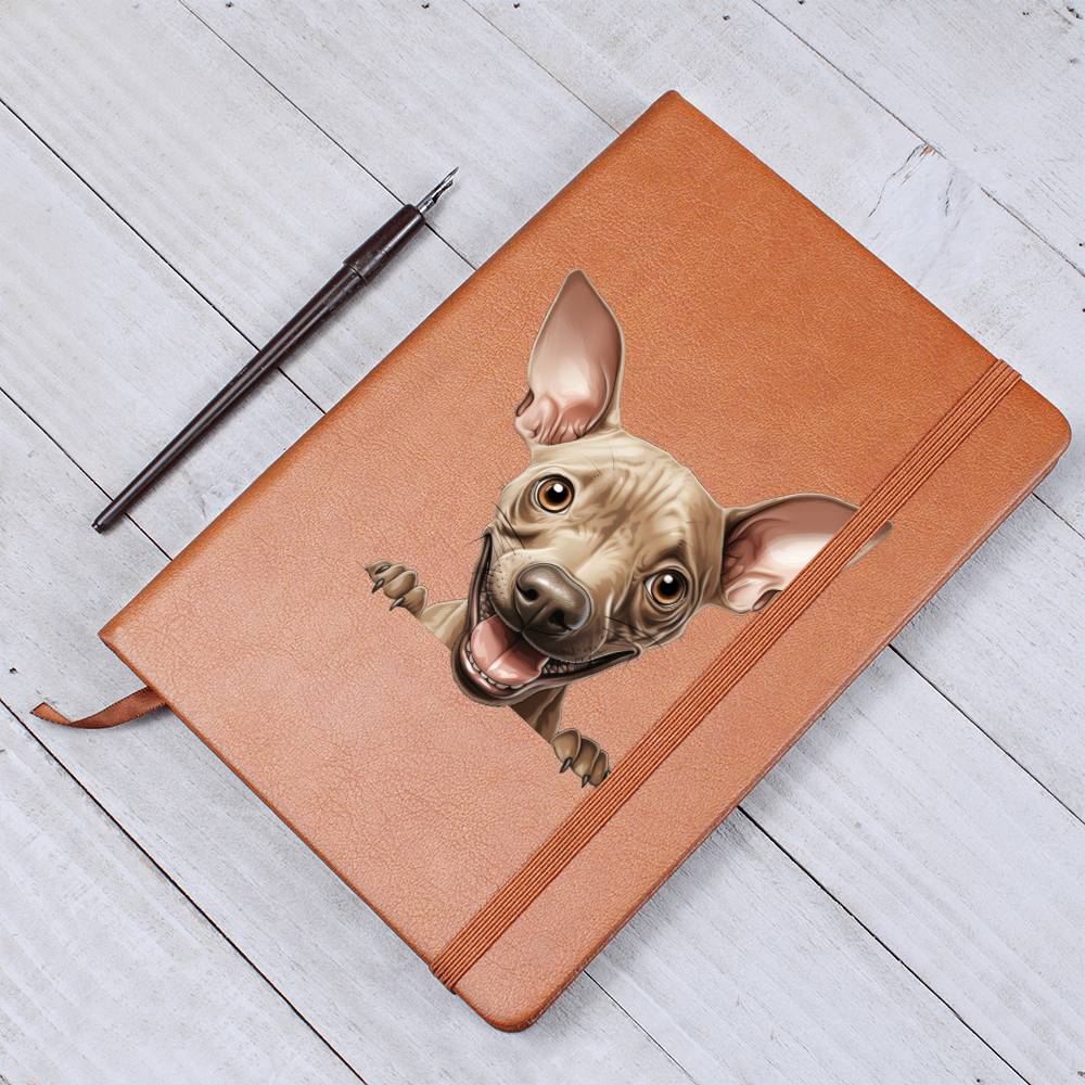 American Hairless Terrier Peeking - Vegan Leather Journal