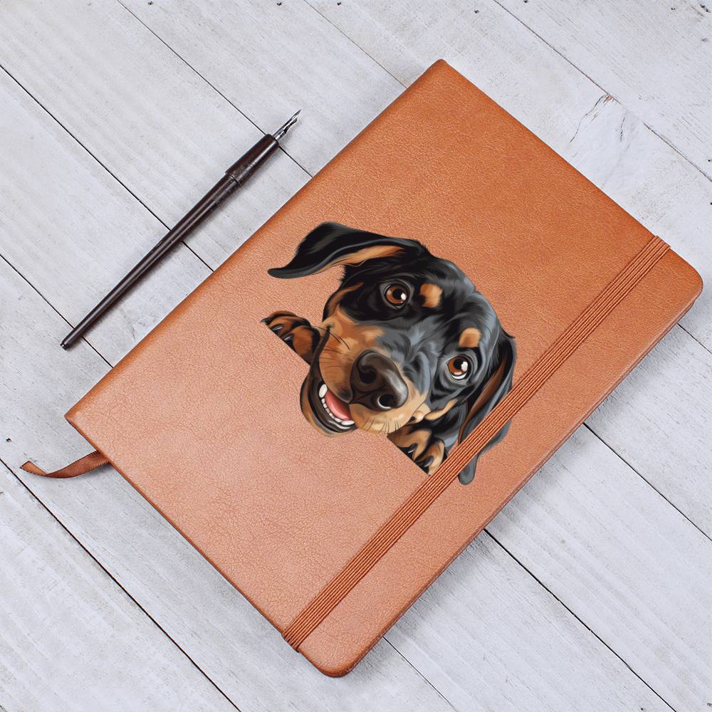 Austrian Black and Tan Hound Peeking - Vegan Leather Journal