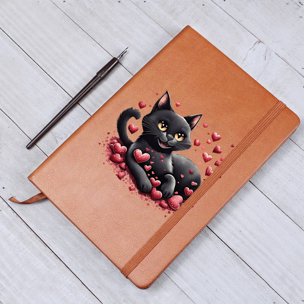 Valentine's Day Black Cat 033 - Vegan Leather Journal