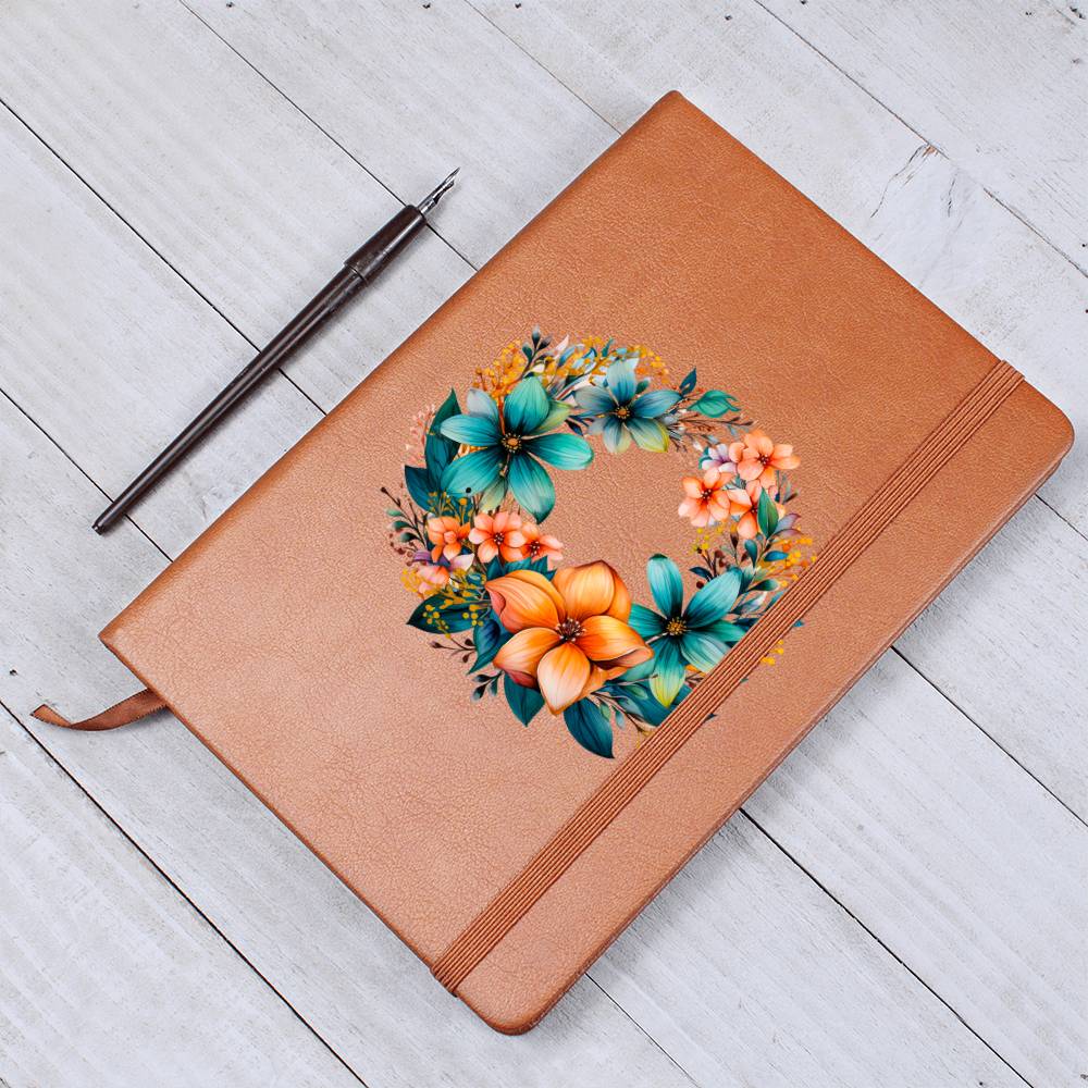 Floral Flower Wreath 066 - Vegan Leather Journal