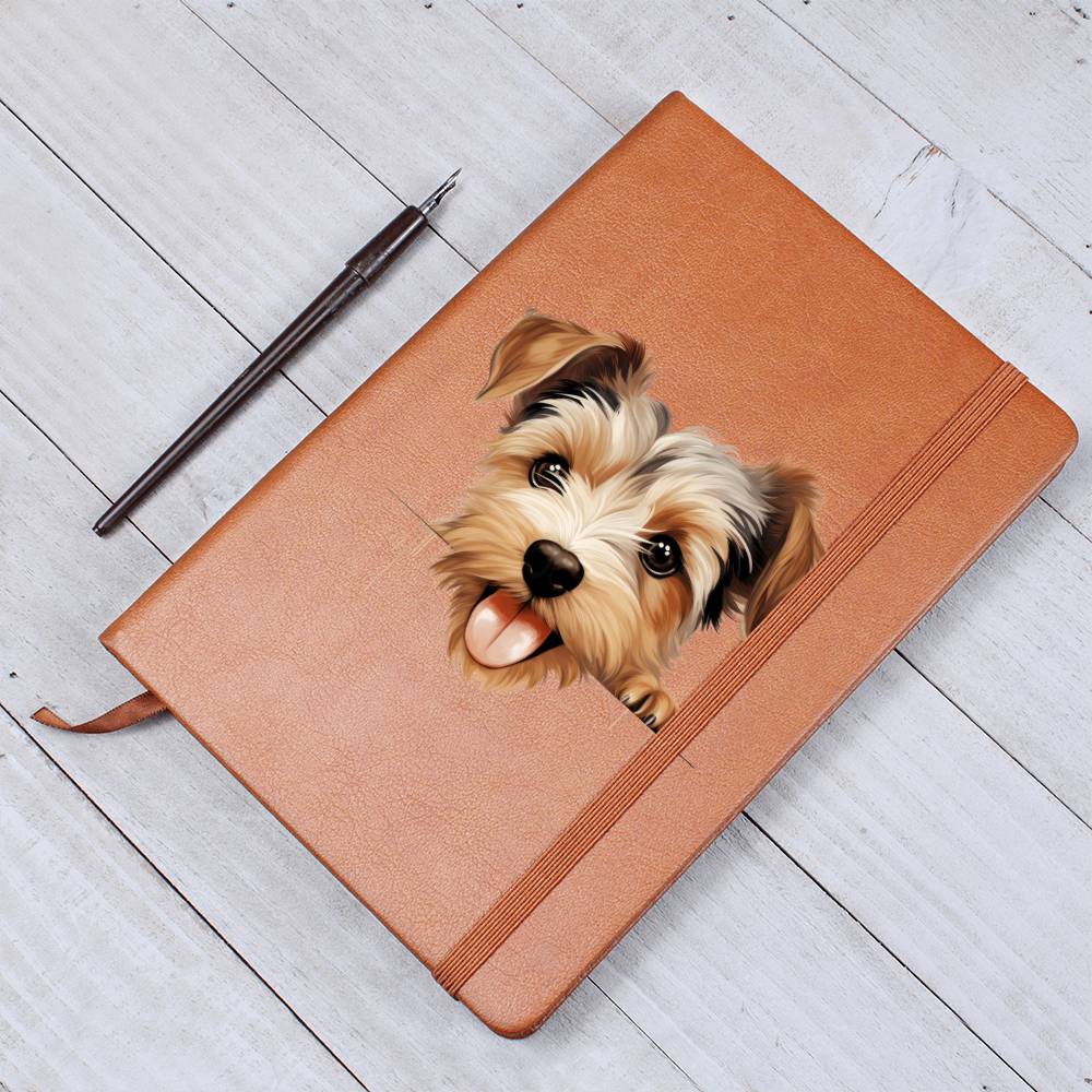 Biewer Terrier Peeking - Vegan Leather Journal