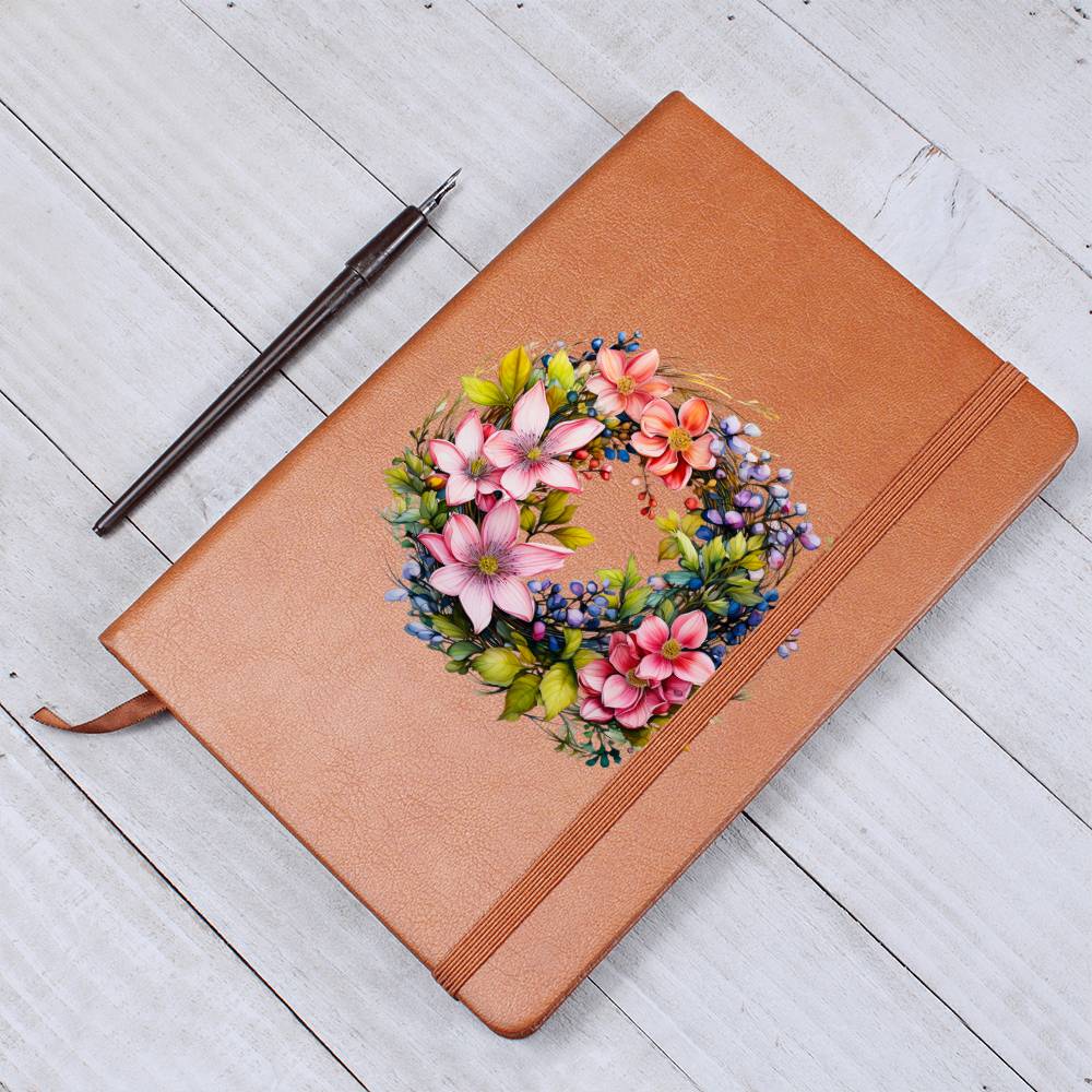 Floral Flower Wreath 052 - Vegan Leather Journal