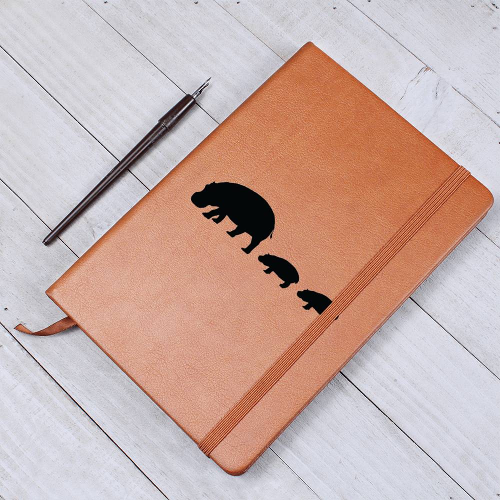 Mama Hippo With 2 Calves - Vegan Leather Journal