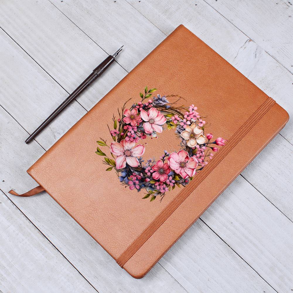 Floral Flower Wreath 103 - Vegan Leather Journal