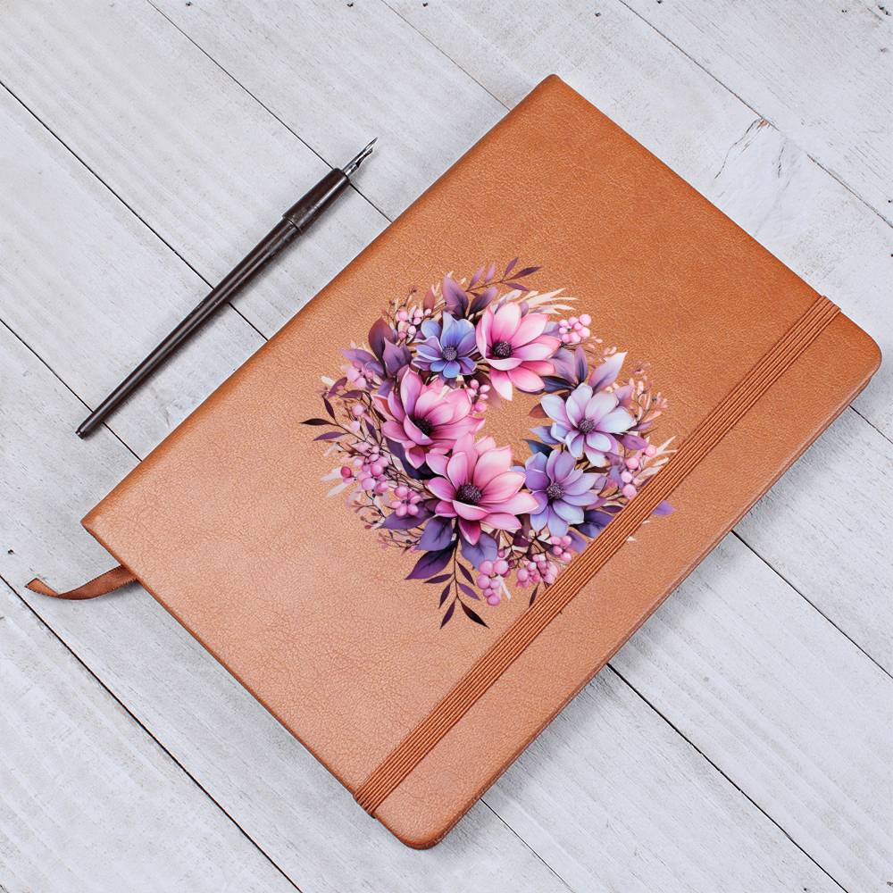 Floral Flower Wreath 128 - Vegan Leather Journal