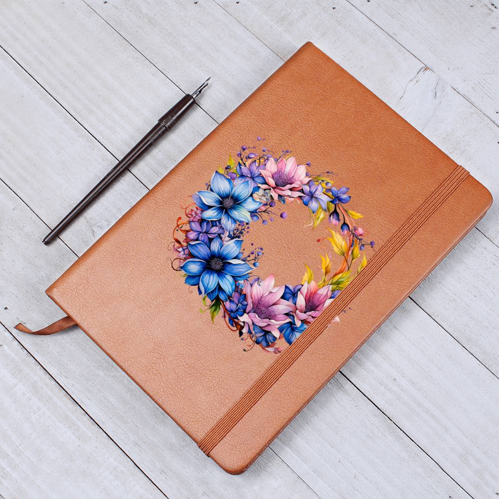 Floral Flower Wreath 131 - Vegan Leather Journal
