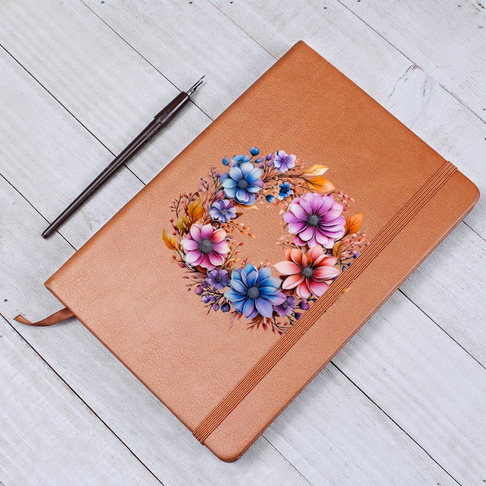Floral Flower Wreath 074 - Vegan Leather Journal