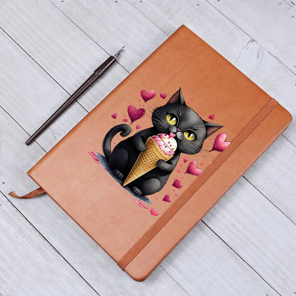 Valentine's Day Black Cat 063 - Vegan Leather Journal