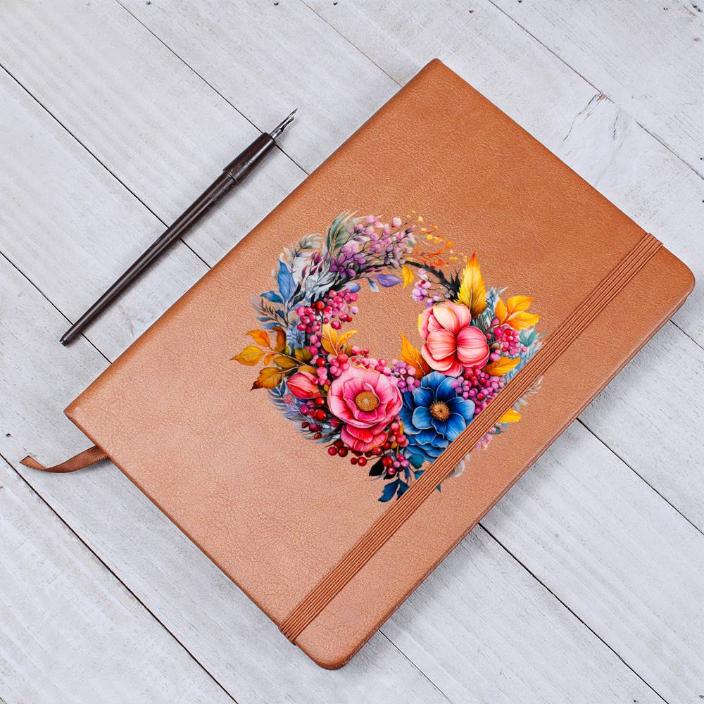 Floral Flower Wreath 031 - Vegan Leather Journal