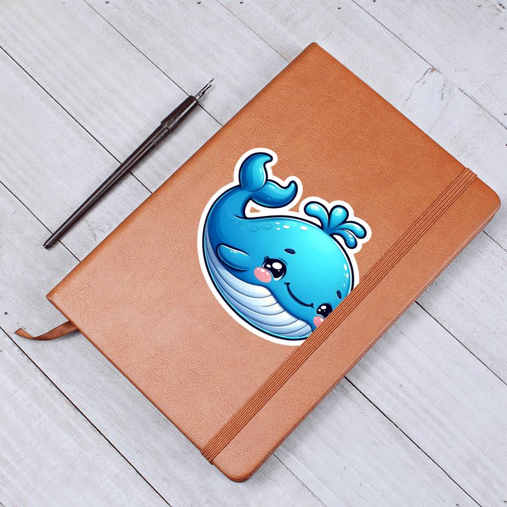 Cute Blue whale sticker 15 - Vegan Leather Journal