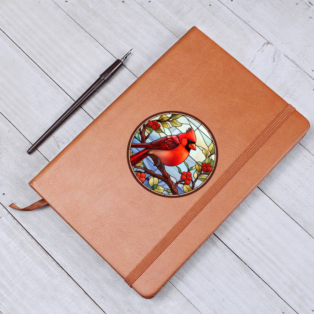 Christmas Red Cardinal Stained Glass Design 007 - Vegan Leather Journal