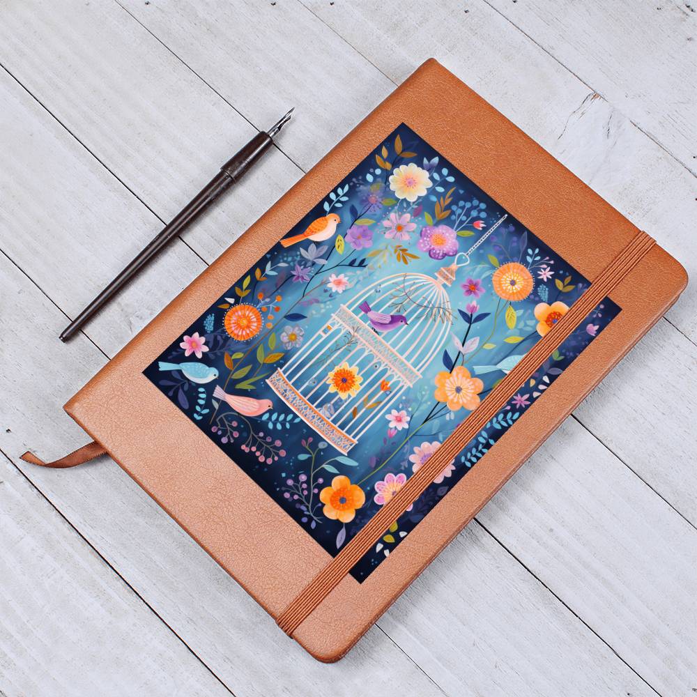 Birds And Floral Design 133 - Vegan Leather Journal