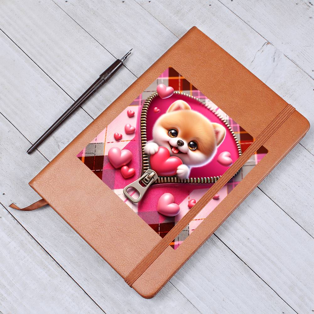 Valentine's Day Dog And Zipper 014 - Vegan Leather Journal