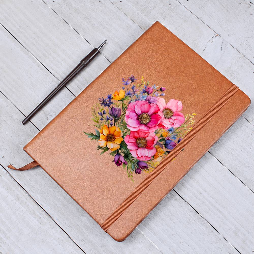 Floral Flower Wreath 156 - Vegan Leather Journal