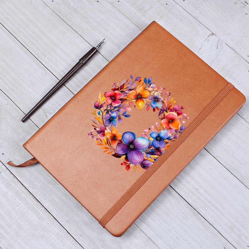 Floral Flower Wreath 068 - Vegan Leather Journal