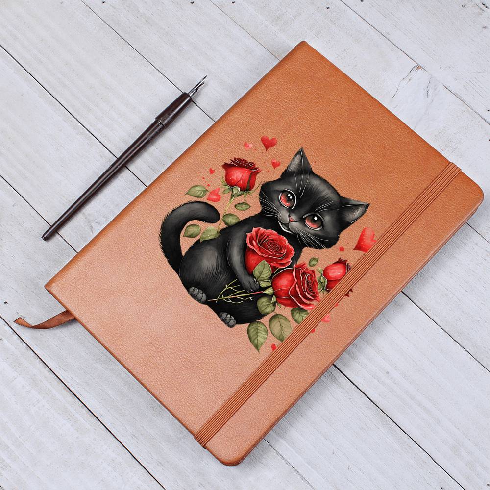 Valentine's Day Black Cat 008 - Vegan Leather Journal