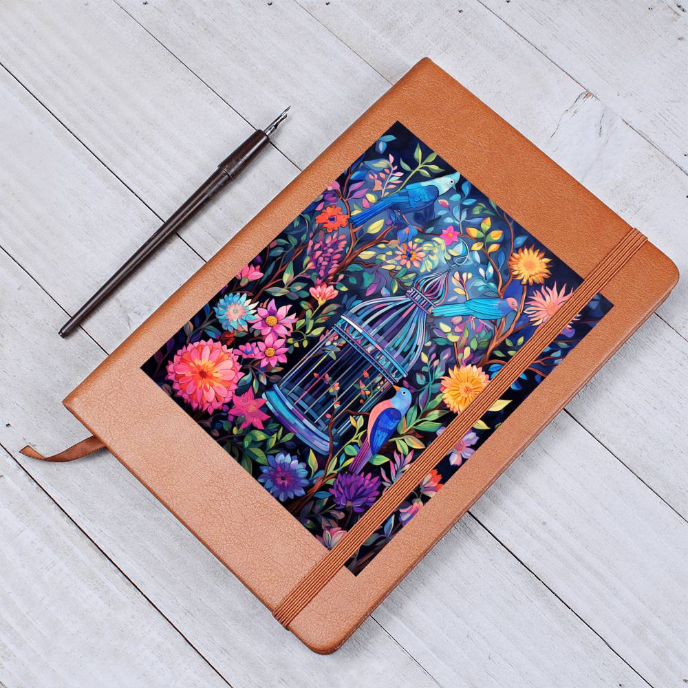 Birds And Floral Design 168 - Vegan Leather Journal