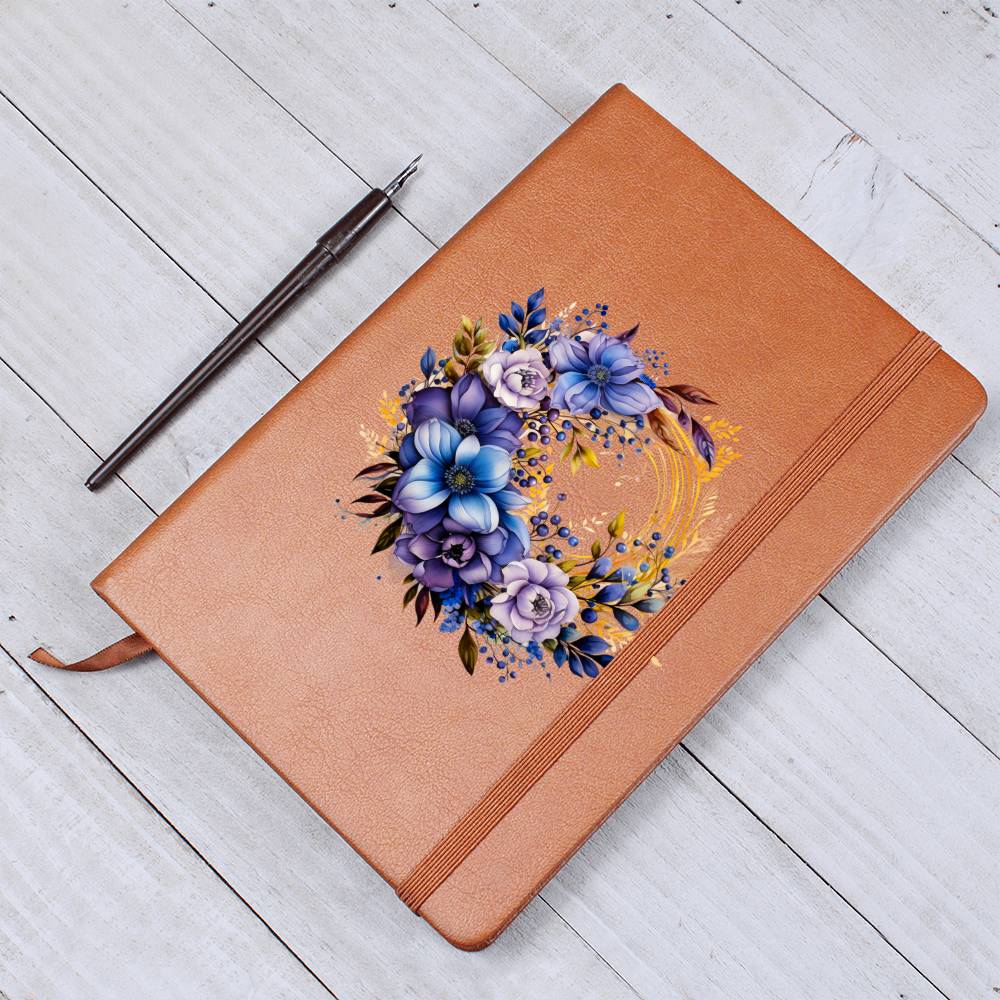 Floral Flower Wreath 111 - Vegan Leather Journal