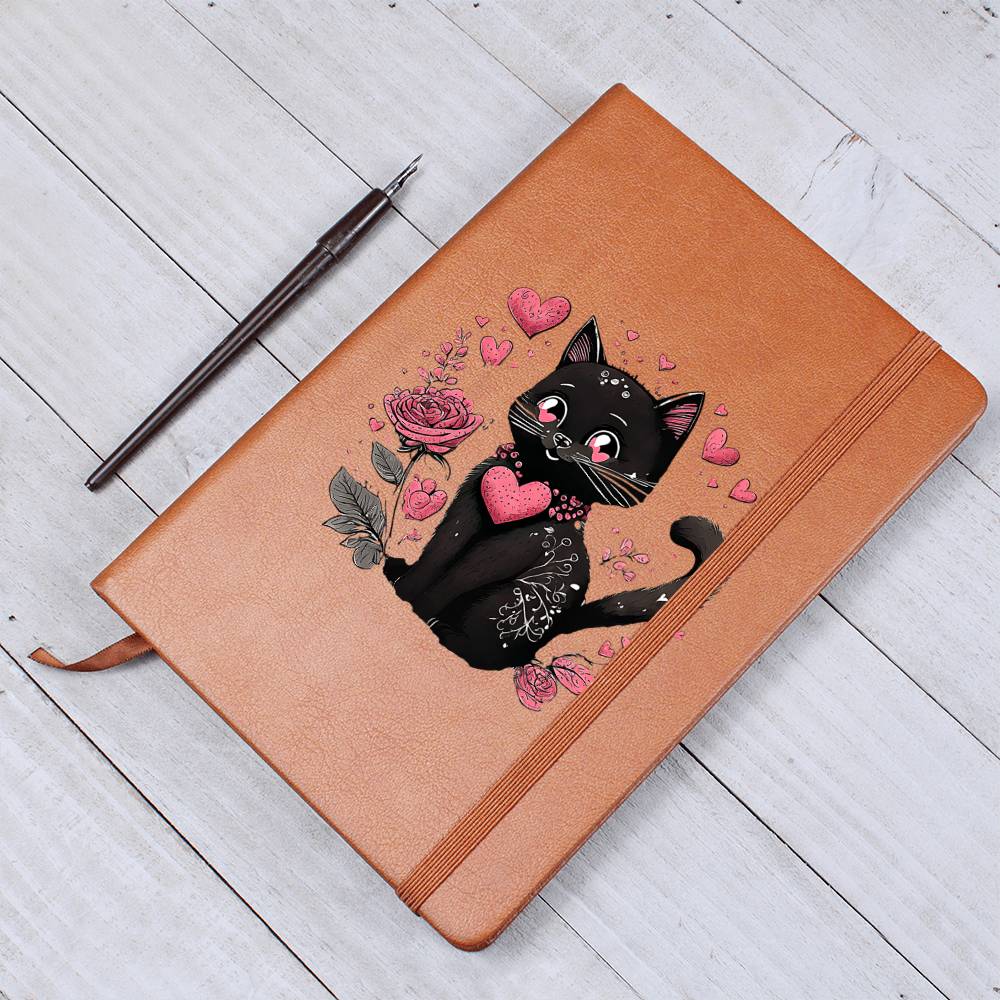 Valentine's Day Black Cat 036 - Vegan Leather Journal