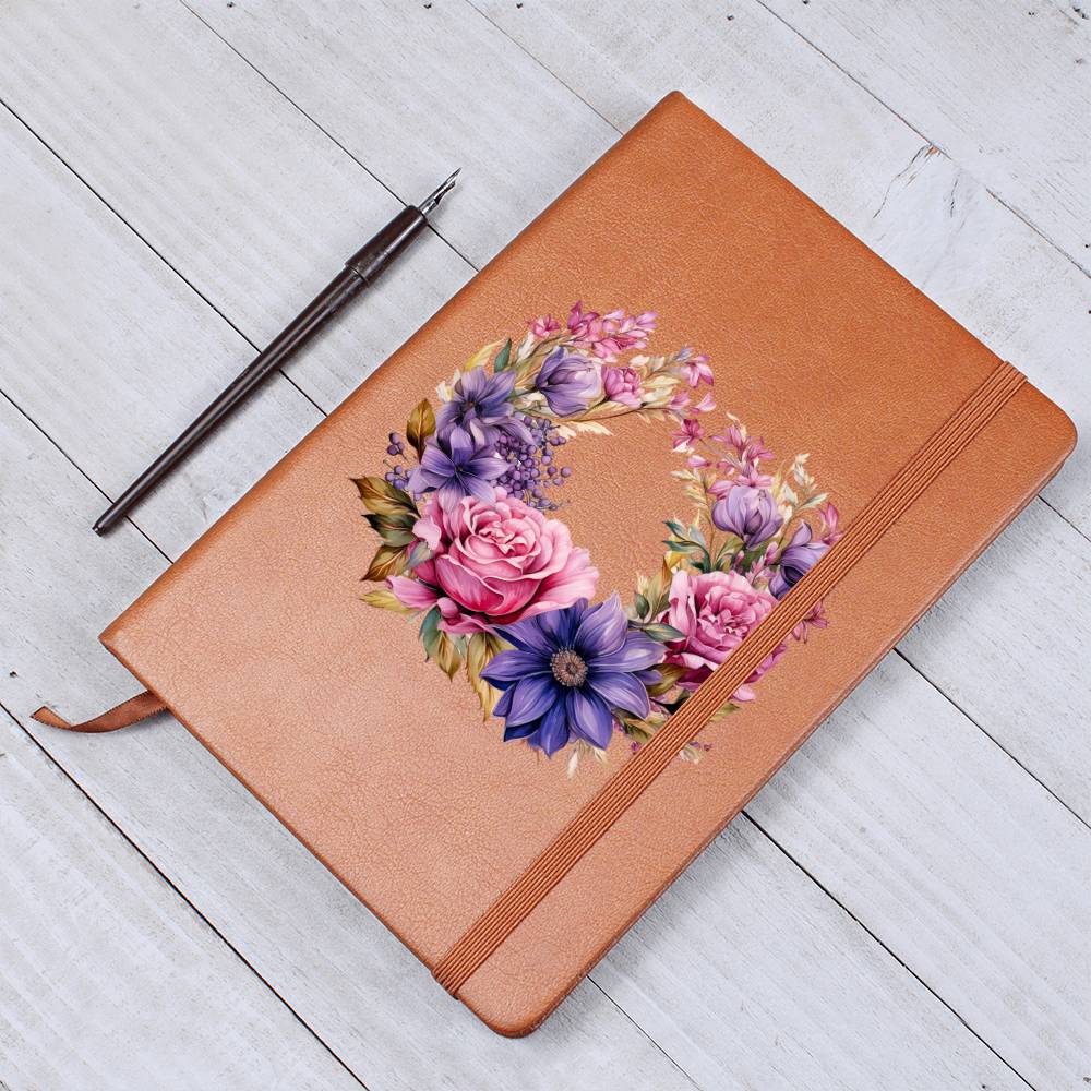 Floral Flower Wreath 003 - Vegan Leather Journal