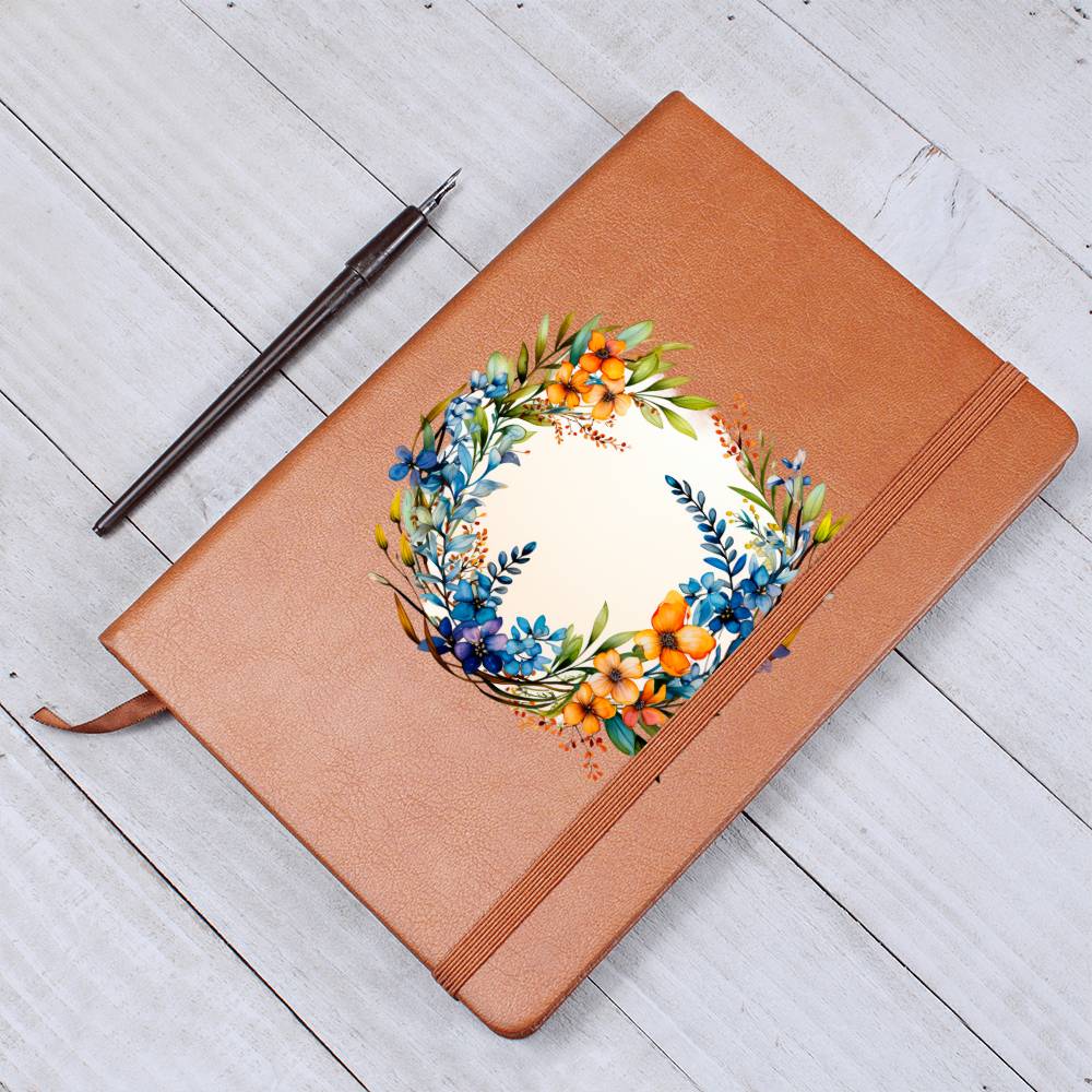 Floral Flower Wreath 009 - Vegan Leather Journal