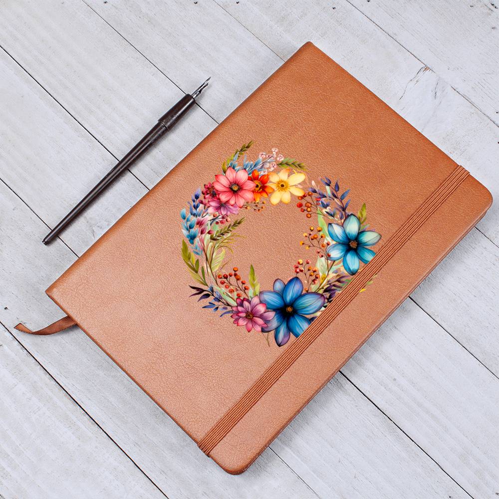Floral Flower Wreath 061 - Vegan Leather Journal