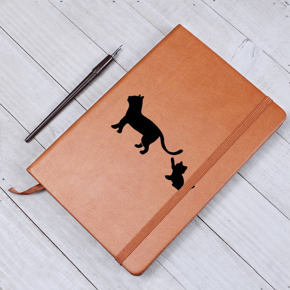Mama Cat With 1 Kitten - Vegan Leather Journal