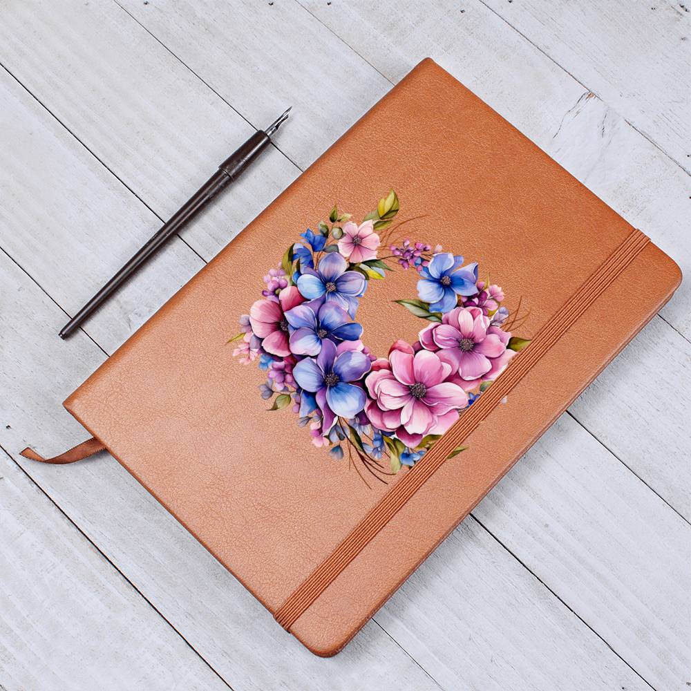 Floral Flower Wreath 034 - Vegan Leather Journal