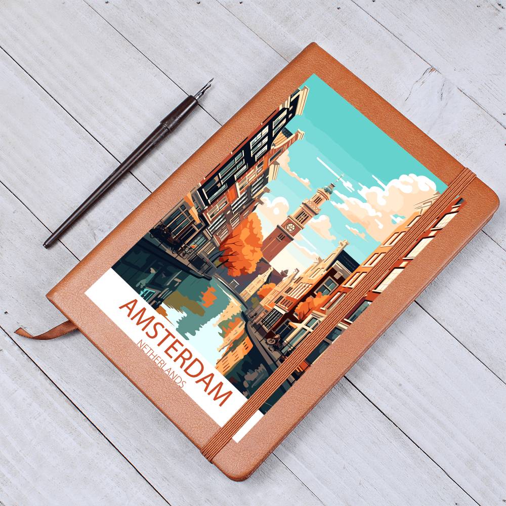Famous Travel Destinations - Amsterdam, Netherlands - Vegan Leather Journal
