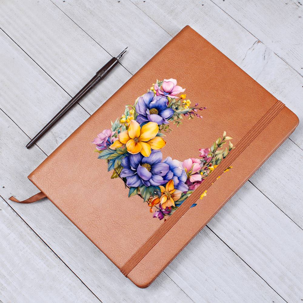 Floral Flower Wreath 107 - Vegan Leather Journal
