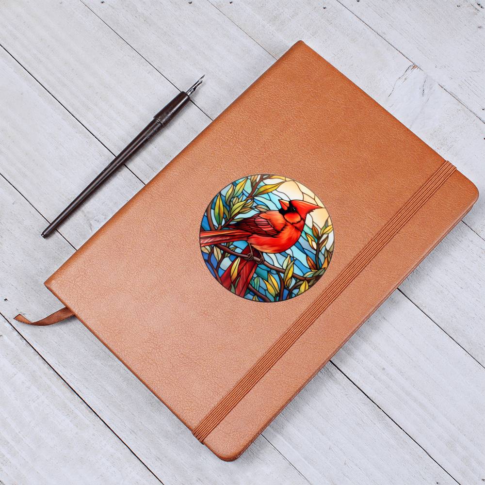 Christmas Red Cardinal Stained Glass Design 024 - Vegan Leather Journal