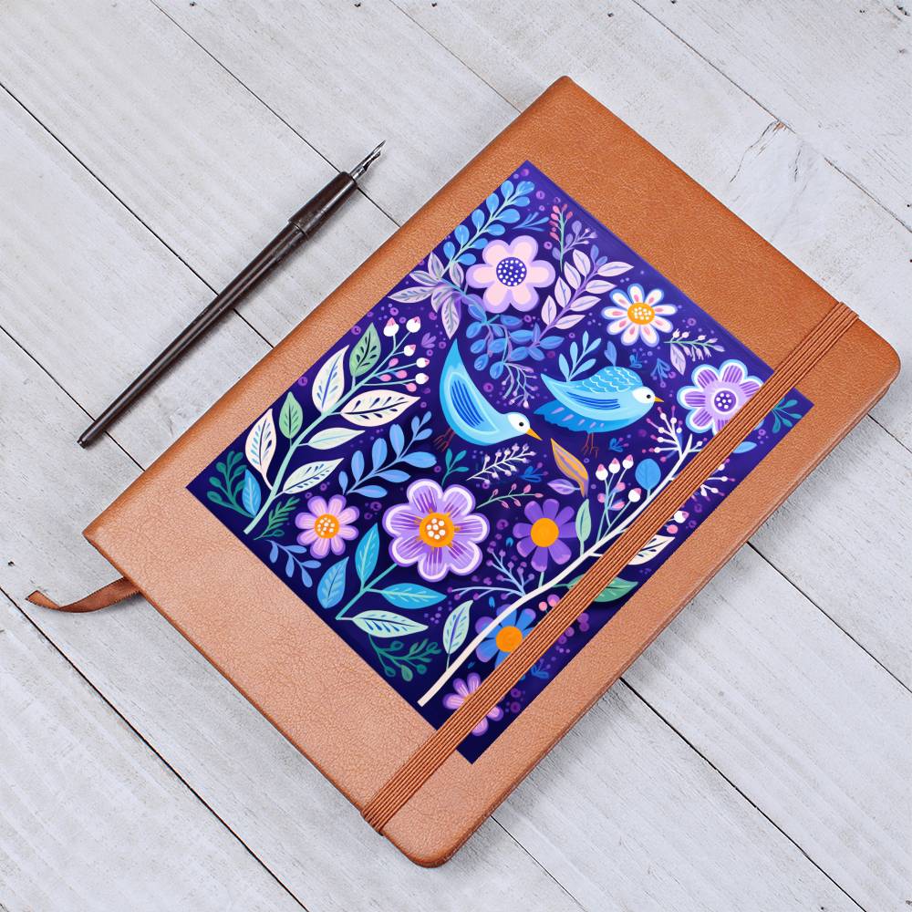 Birds And Floral Design 120 - Vegan Leather Journal