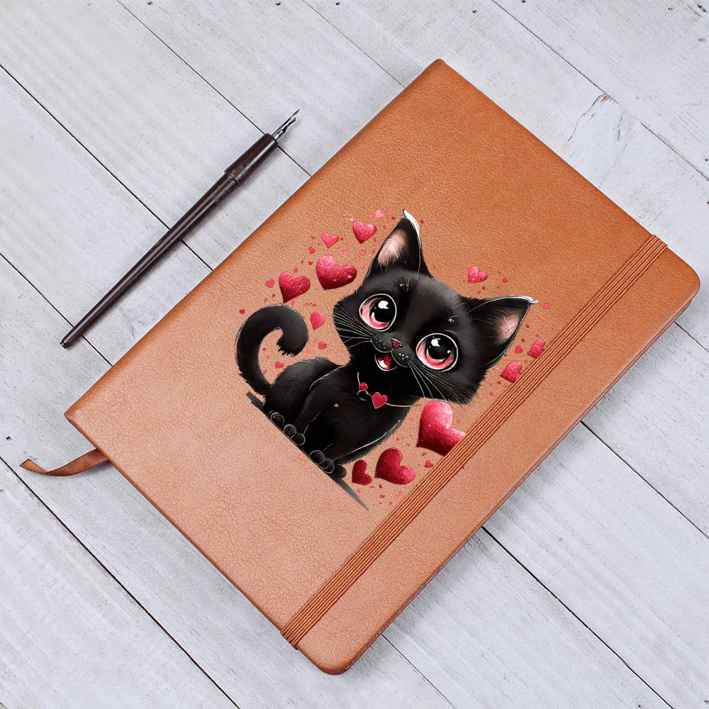 Valentine's Day Black Cat 062 - Vegan Leather Journal