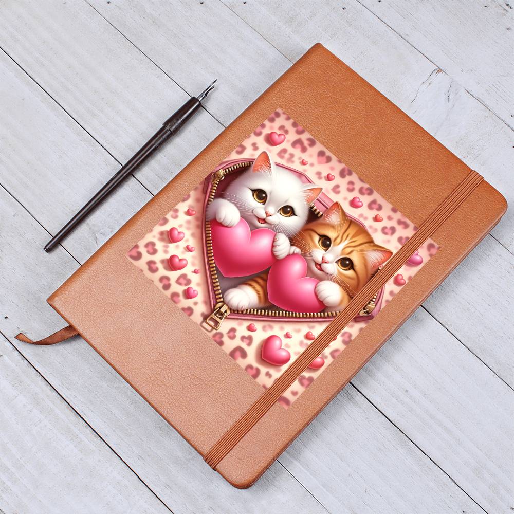Valentine's Day Cat And Zipper 016 - Vegan Leather Journal