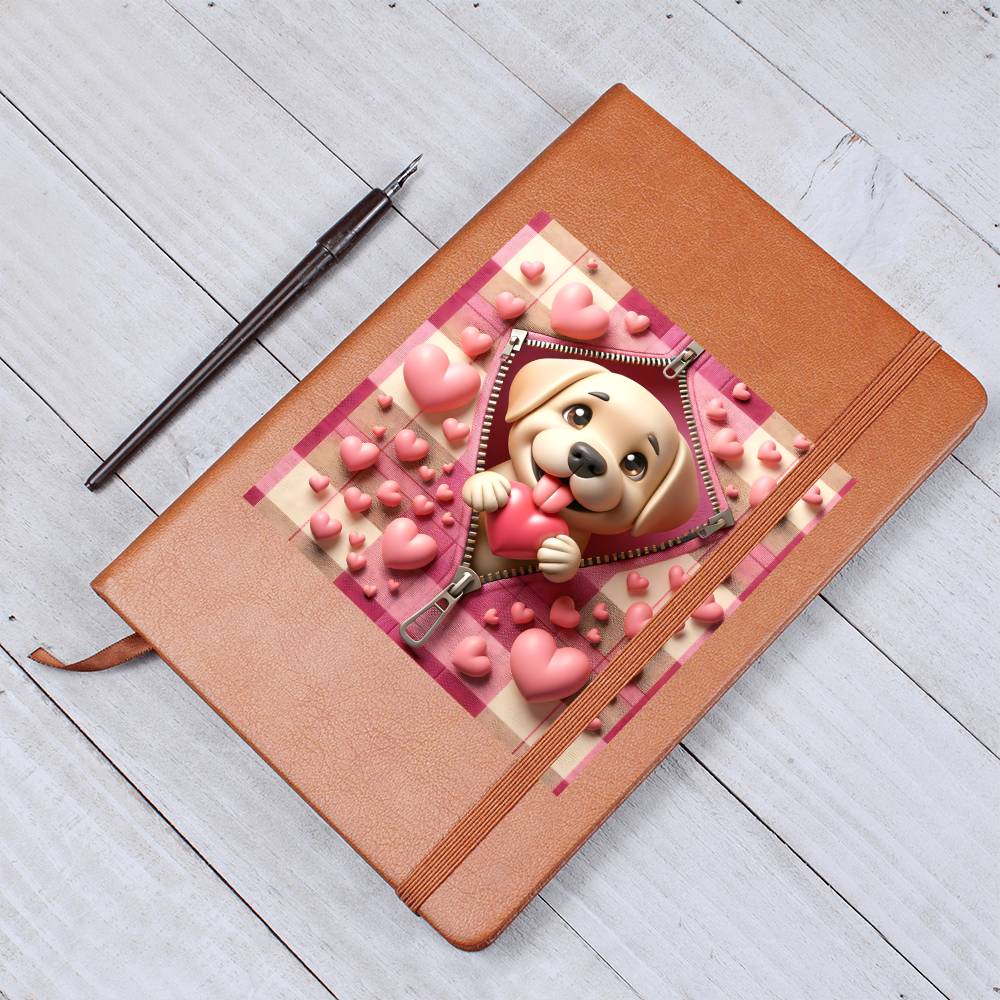 Valentine's Day Dog And Zipper 016 - Vegan Leather Journal