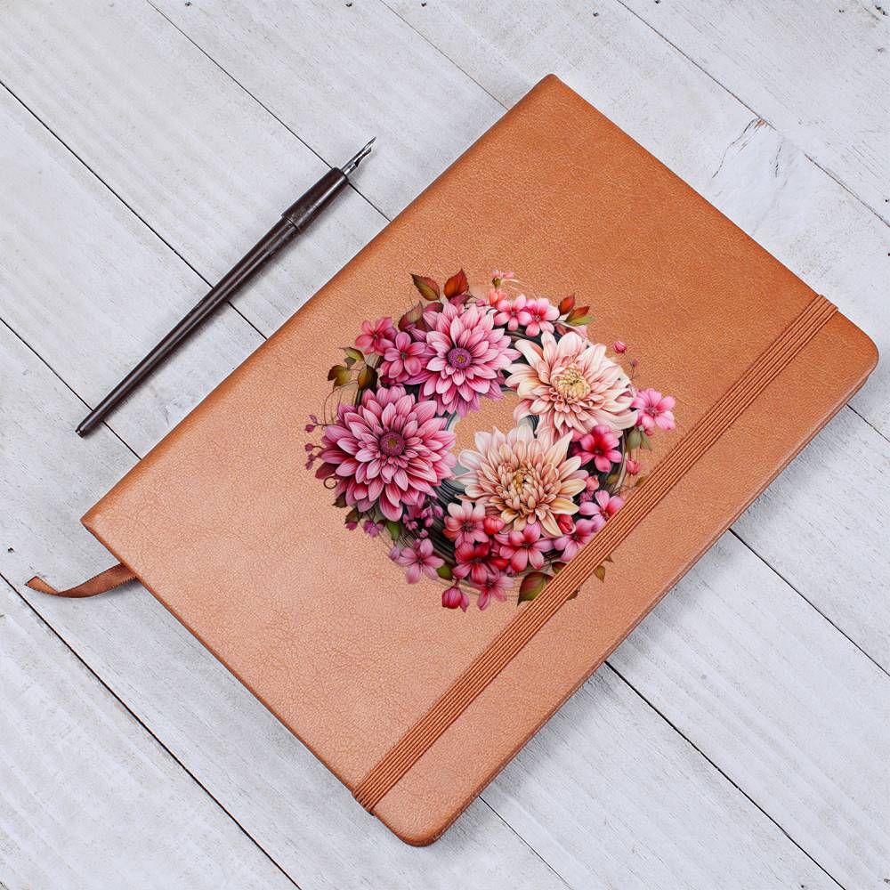 Floral Flower Wreath 089 - Vegan Leather Journal