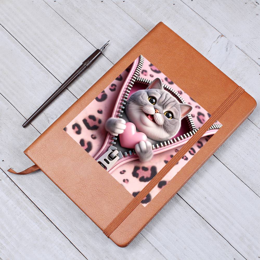 Valentine's Day Cat And Zipper 019 - Vegan Leather Journal
