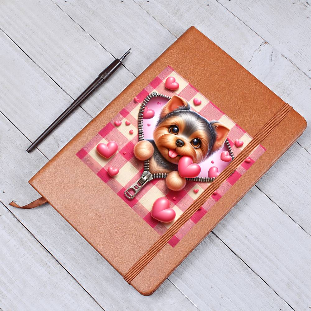 Valentine's Day Dog And Zipper 020 - Vegan Leather Journal