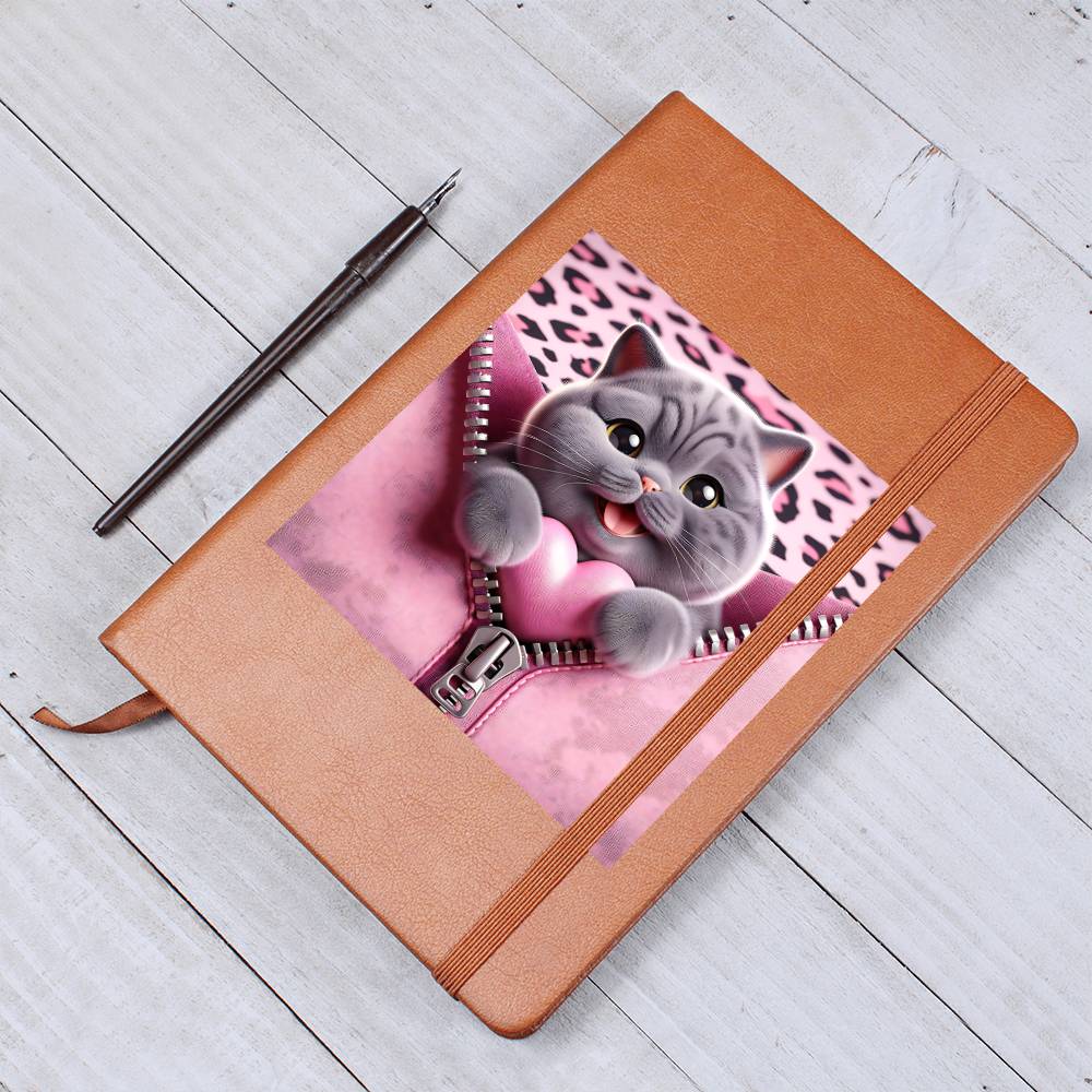 Valentine's Day Cat And Zipper 008 - Vegan Leather Journal
