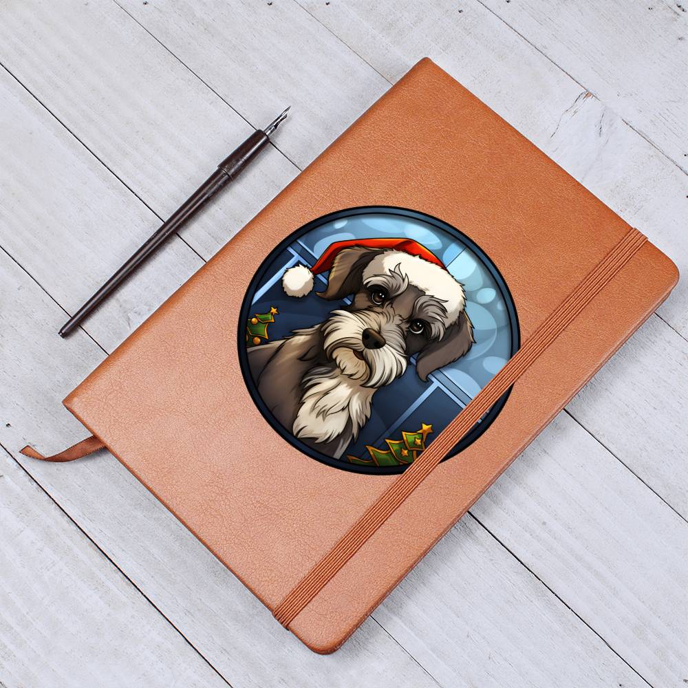 Dog Stained Glass Christmas Design 026 - Vegan Leather Journal