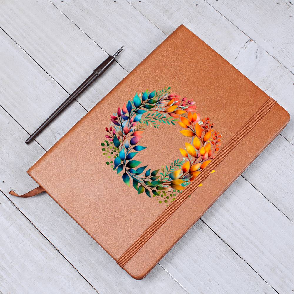 Floral Flower Wreath 120 - Vegan Leather Journal