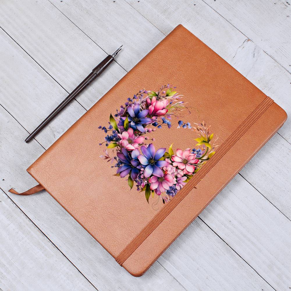 Floral Flower Wreath 097 - Vegan Leather Journal