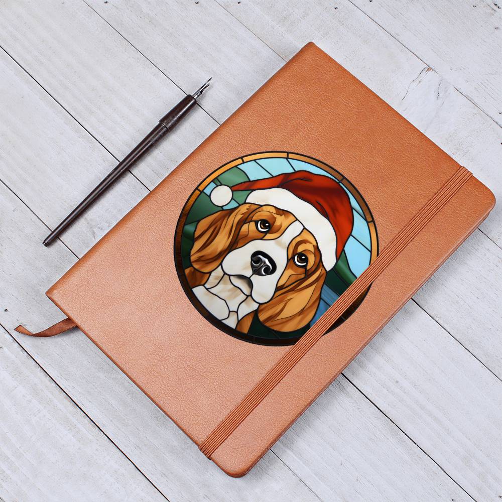 Dog Stained Glass Christmas Design 023 - Vegan Leather Journal