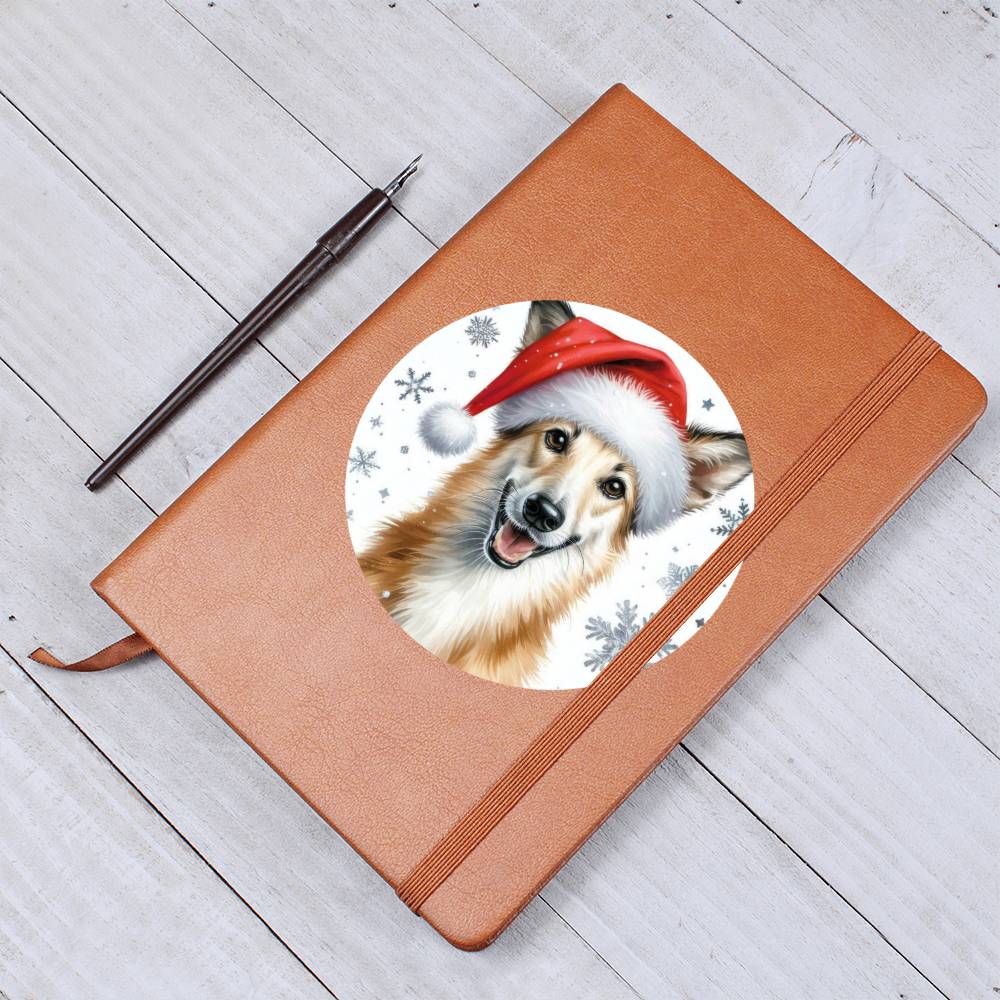 Christmas Dog - Portuguese Podengo Pequeno - Vegan Leather Journal