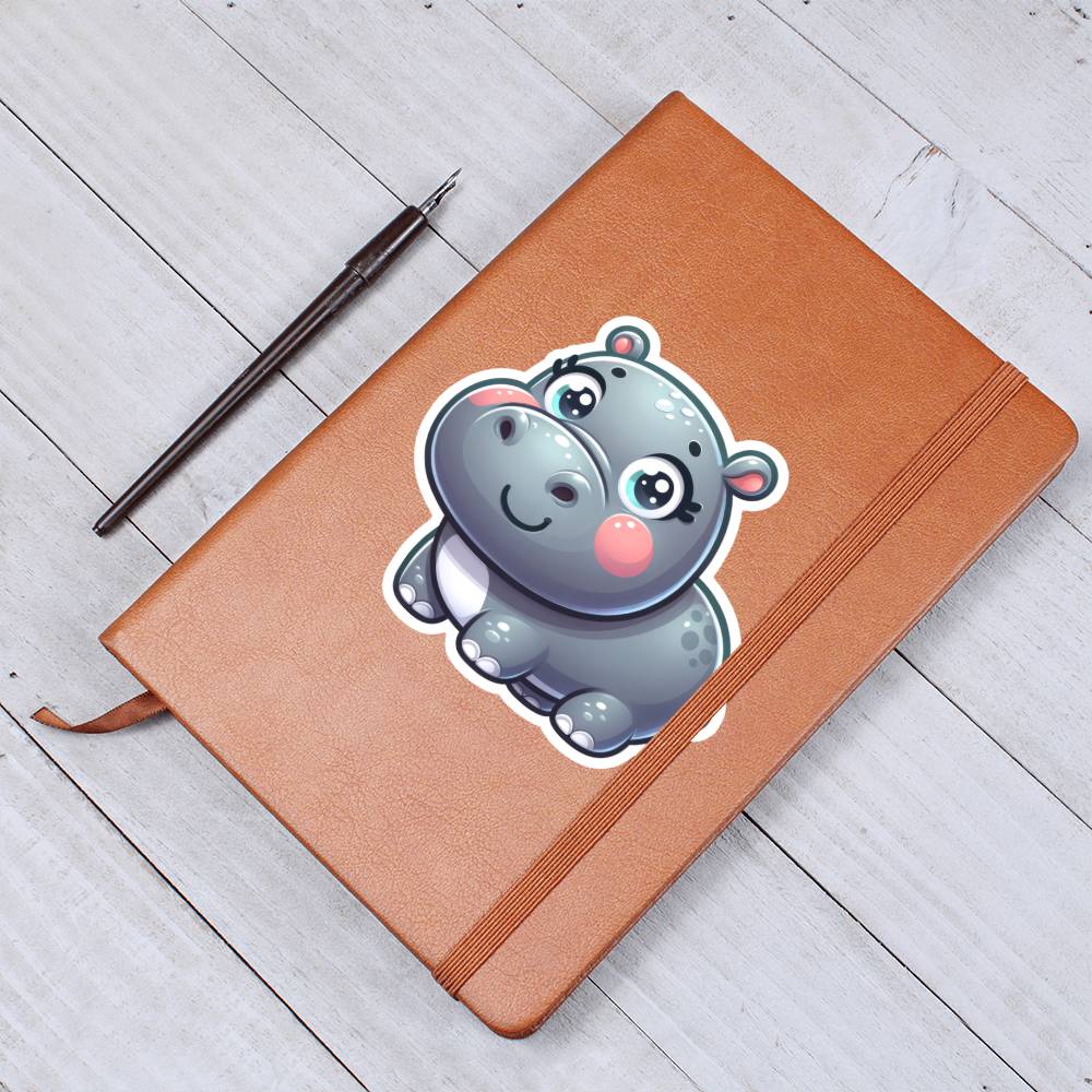 Cute Hippopotamus sticker 67 - Vegan Leather Journal