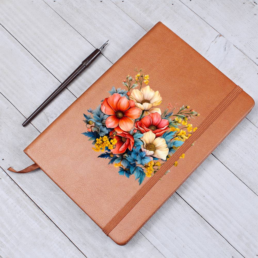 Floral Flower Wreath 004 - Vegan Leather Journal