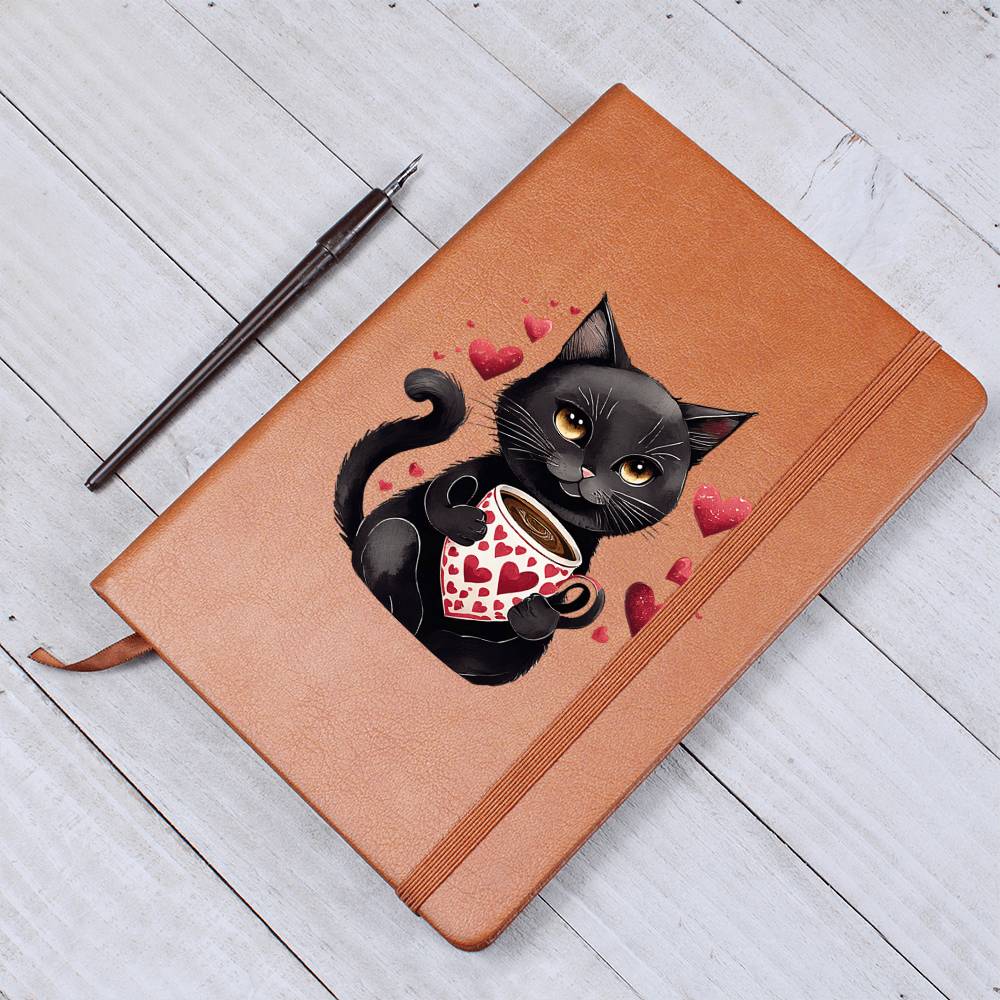 Valentine's Day Black Cat 053 - Vegan Leather Journal