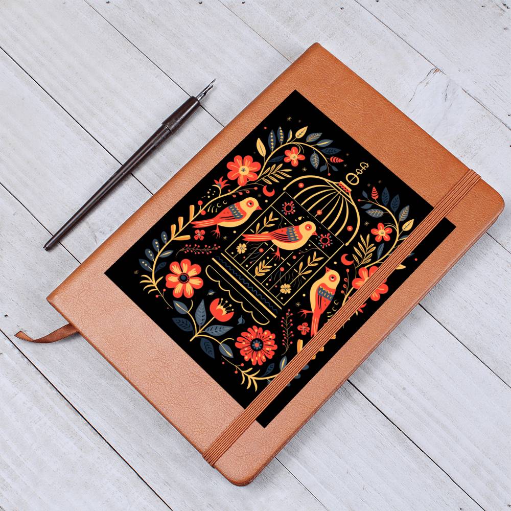 Birds And Floral Design 158 - Vegan Leather Journal