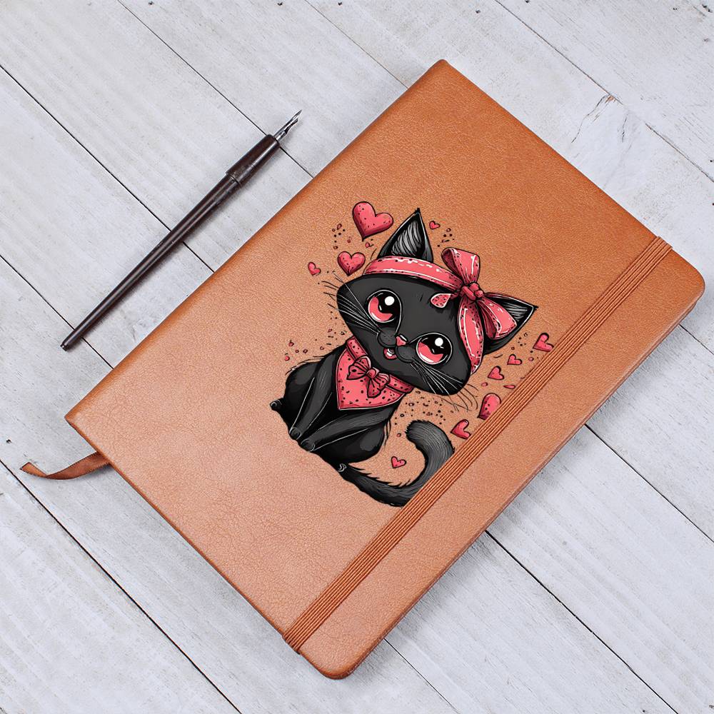 Valentine's Day Black Cat 048 - Vegan Leather Journal